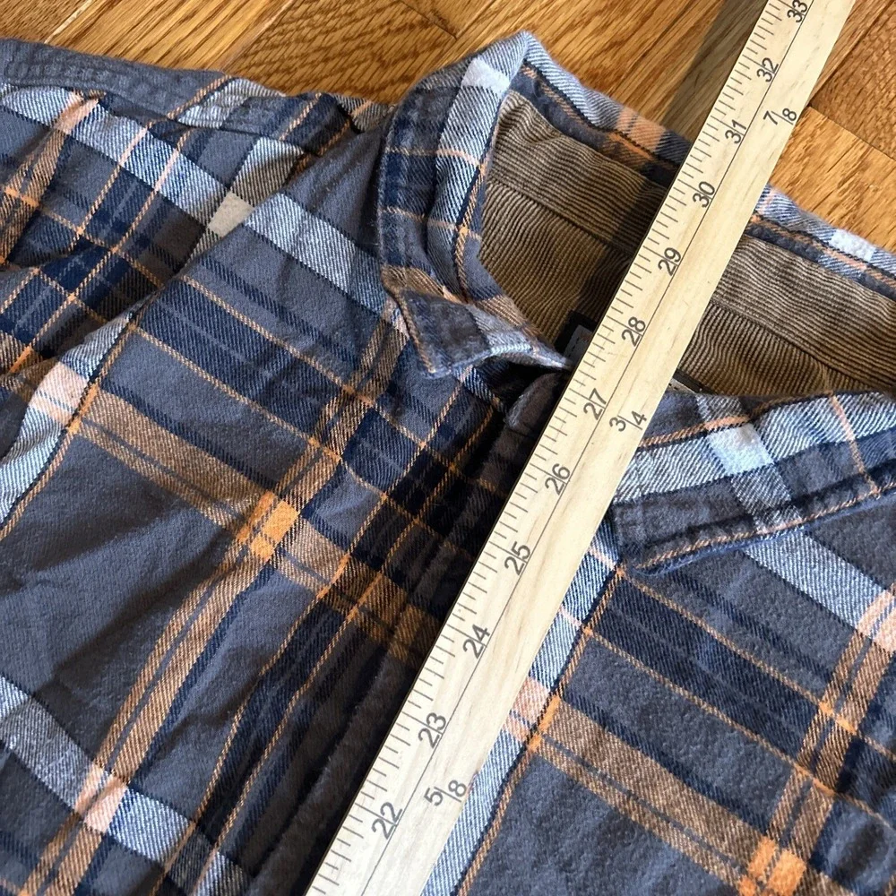 Legendary Whitetails Flannel Shirt‎ Men XL Grey Orange Plaid Corduroy Flip Cuffs